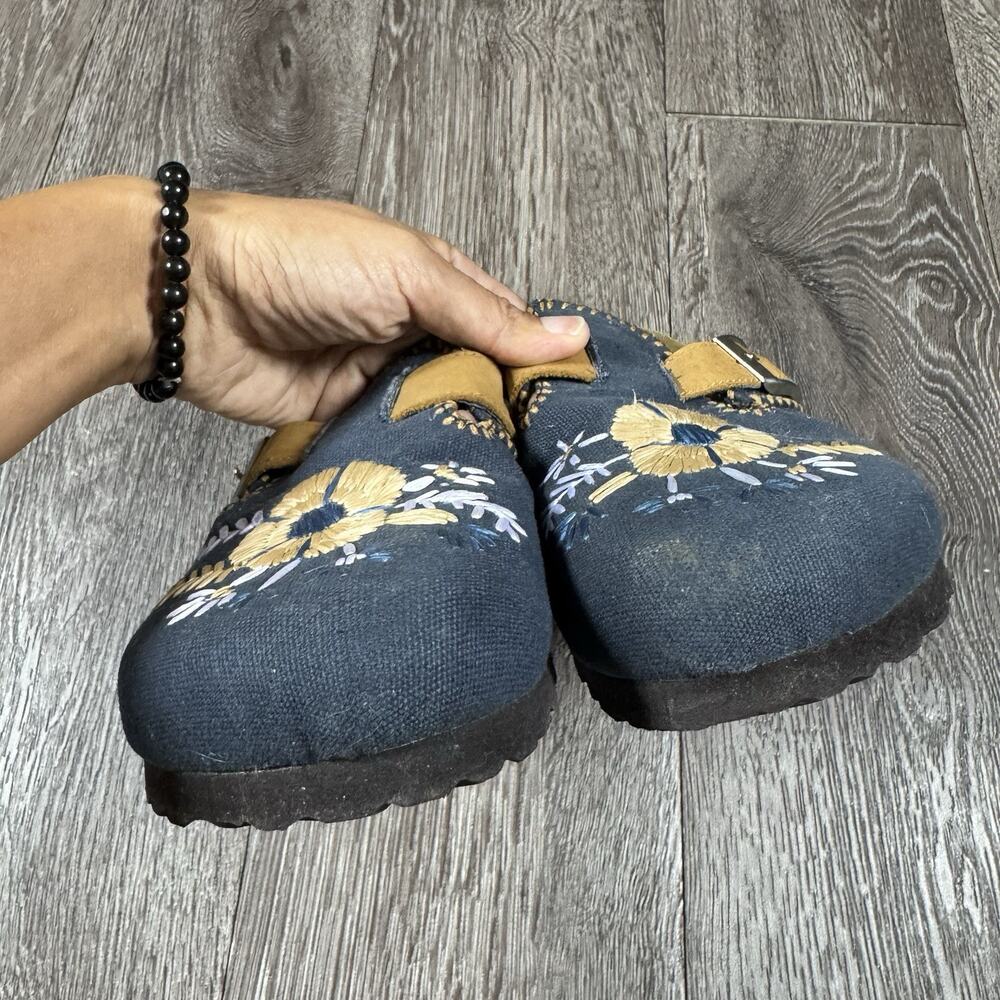Betula by Birkenstock Floral Embroidered Canvas Clogs Mules Navy EU 36 W 5 - Picture 3 of 13
